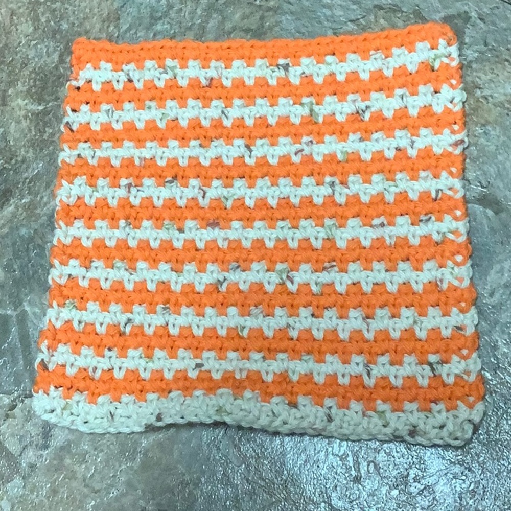 100% cotton Orange & tan crocheted dish rag